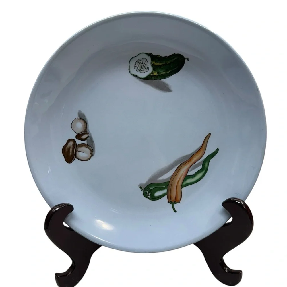 Societa Ceramica Italiana Laveno Plates Set Of 4 Blue 9” Vegetables Garden